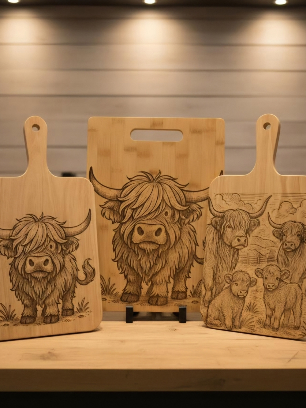 Bamboo Highland Cow Engraved Cutting Board - Natural